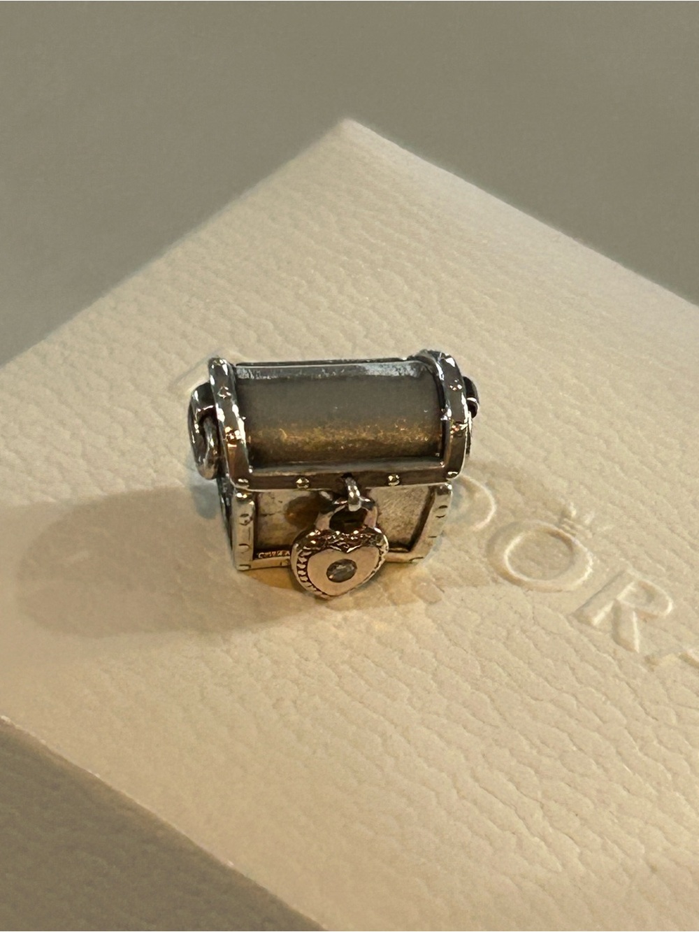 Pandora Silver Treasure Chest Charm with Heart Padlock - Silver